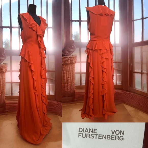 Beautiful DESIGNER Maxi Cocktail Formal Event Dress Brick Burnt Orange Umber